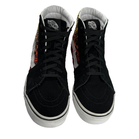 Vans Sk8 Hi Shoes Mens 8.5 Black Logo Flame Lace Up Hi Top Casual - Picture 2 of 10